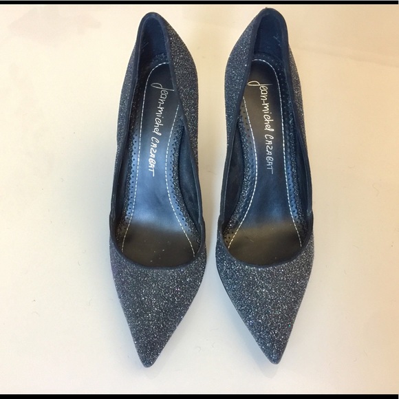 7.5 black glitter heels leather pointy sparkle - Picture 3 of 8